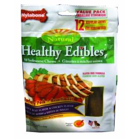 Nylabone Healthy Edibles AllNatural Long Lasting Roast Beef and Chicken Flavor Chew Treats 12 Count, Variety Pack, 1ea/SMall/Regular