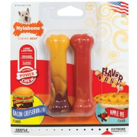 Nylabone Power Chew Flavor Frenzy Durable Dog Chew Toys Twin Pack Bacon Cheeseburger  Apple Pie, 1ea/SMall/Regular 2 ct