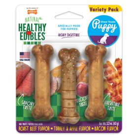 Nylabone Healthy Edibles Puppy Natural Long Lasting Dog Chew Treats Roast Beef, Turkey  Apple,  Bacon, 1ea/XS/Petite 3 ct