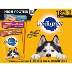 Pedigree High Protein Adult Wet Dog Food Pouch Variety Pack, 1ea/3.5 oz, 18 ct