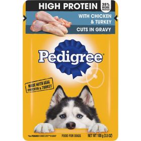 Pedigree High Protein Adult Wet Dog Food Pouch Chicken  Turkey, 16ea/3.5 oz, 16 ct