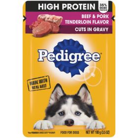 Pedigree High Protein Adult Wet Dog Food Pouch Beef  Pork, 3.5 oz. (Case of 16)