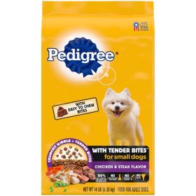 Pedigree Complete Nutrition Tender Bites Small Breed Adult Dry Dog Food Chicken  Steak, 1ea/14 lb